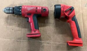 DESCRIPTION: 18V 1/2" CORDLESS DRILL AND CORDLESS FLASHLIGHT BRAND/MODEL: MILWAUKEE QTY: 2