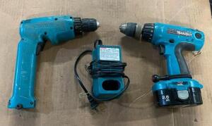 DESCRIPTION: (2) CORDLESS DRILLS AND CHARGER BRAND/MODEL: MAKITA QTY: 2