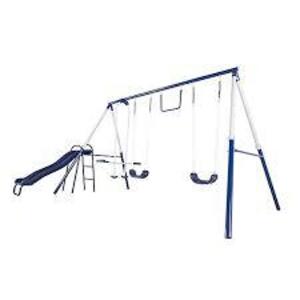 DESCRIPTION: (1) ARCADIA METAL SWING SET BRAND/MODEL: SPORTSPOWER RETAIL$: 169 SIZE: 134 X 100 X 73.6 INCHES QTY: 1