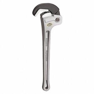 DESCRIPTION: (1) HEAVY DUTY PIPE WRENCH BRAND/MODEL: RIGID #4MY88 INFORMATION: ALUMINUM RETAIL$: 121.23 SIZE: 18" QTY: 1