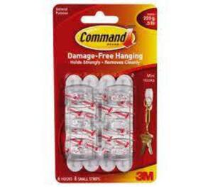 DESCRIPTION: (5) PACKS OF (6) MINI HOOKS BRAND/MODEL: COMMAND #5MVKO INFORMATION: WHITE RETAIL$: $4.16 EA SIZE: 1/2 LB WORKING LOAD LIMIT QTY: 5