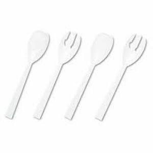 DESCRIPTION: (3) PACKS OF (12) PLASTIC SERVING FORKS AND SPOONS BRAND/MODEL: TABLEMATE #TBLW95PK4-12 PCS INFORMATION: WHITE RETAIL$: $21.29 EA QTY: 3