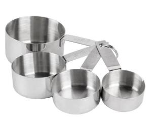 DESCRIPTION: (3) SETS OF (4) MEASURING CUPS INFORMATION: STAINLESS STEEL RETAIL$: $5.99 EA SIZE: 1/4 CUP, 1/3 CUP, 1/2 CUP, AND 1 CUP QTY: 3