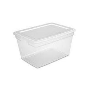 DESCRIPTION: (3) STORAGE BOXES BRAND/MODEL: STERILITE #1847 INFORMATION: CLEAR RETAIL$: $10.00 EA SIZE: 58 QT QTY: 3