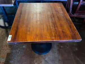 DESCRIPTION: 30" X 30" WOODEN TABLE W/ BASE SIZE 30" X 30" LOCATION: UPSTAIRS QTY: 1