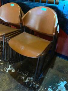 DESCRIPTION: (8) BROWN PLASTIC STACK CHAIRS. LOCATION: BAR THIS LOT IS: SOLD BY THE PIECE QTY: 8