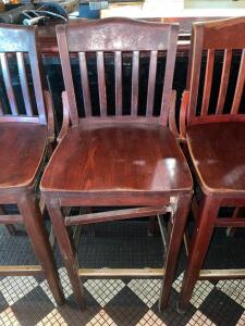 DESCRIPTION: (4) 30" BAR BACK WOODEN BAR STOOLS LOCATION: BAR THIS LOT IS: SOLD BY THE PIECE QTY: 4