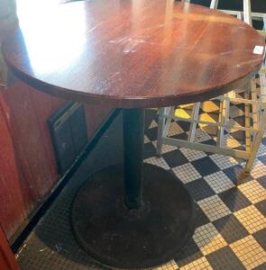 DESCRIPTION: 36" ROUND WOODEN PUB TABLE SIZE 36" LOCATION: BAR QTY: 1