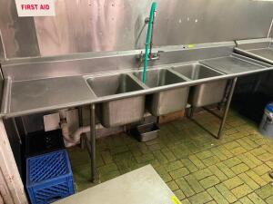 100" THREE WELL POT SINK W/ LEFT AND RIGHT DRY BOARDS