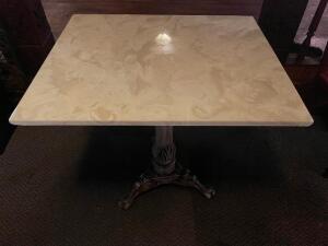 30" X 24" COMPOSITE TABLE TOP W/ CAST IRON CLAW FOOT BASE