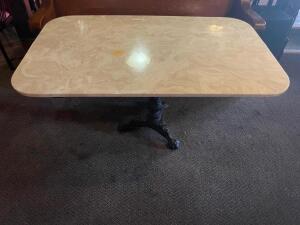 50" X 30" COMPOSITE TABLE TOP W/ CAST IRON CLAW FOOT BASE