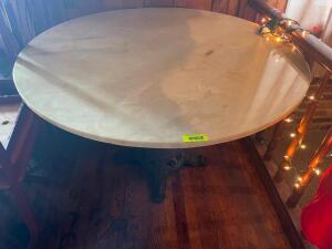 48" ROUND COMPOSITE TOP TABLE W/ CAST IRON CLAW FOOT BASE