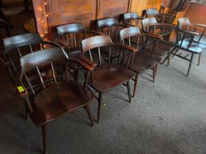 (10) WOODEN ARM CHAIRS.
