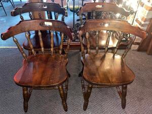 (4) WOODEN ARM CHAIRS.