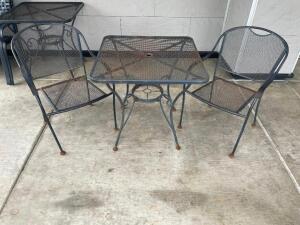 30" X 30" WROUGHT IRON PATIO TABLE W/ (2) CHAIRS