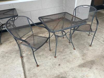 30" X 30" WROUGHT IRON PATIO TABLE W/ (2) CHAIRS