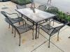 60" X 37" GLASS TOP PATIO TABLE W/ (6) WROUGHT IRON CHAIRS. - 2