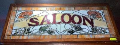 48" FRAMED STAINED GLASS "SALOON" LIGHT BOX.