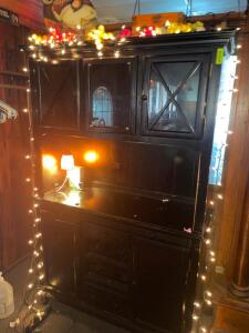 48" BLACK CHINA CABINET W/ HUTCH.