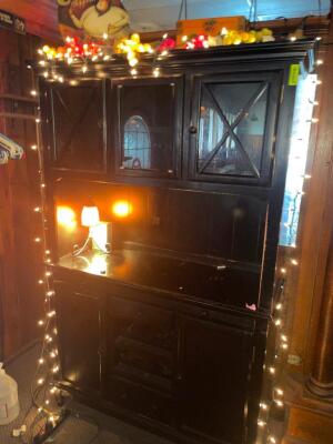 48" BLACK CHINA CABINET W/ HUTCH.