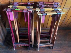 (8) WOODEN TRAY STANDS.