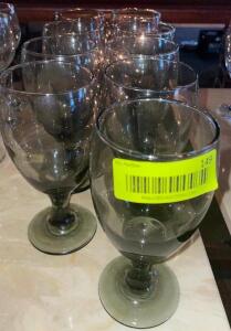 (9) DARK GLASS GOBLETS.