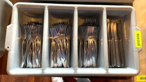 DESCRIPTION: (200) PIECES OF ASSORTED SILVERWARE WITH CADDY INFORMATION: (150) FORKS, (50) KNIVES QTY: 200