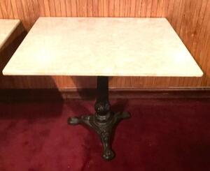 36" X 30" FAUX MARBLE DINING TABLE W/ CAST IRON DECORATIVE BASE