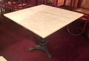 36" X 36" FAUX MARBLE DINING TABLE W/ CAST IRON DECORATIVE BASE