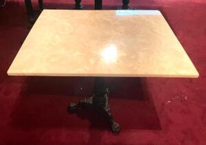 36" X 30" FAUX MARBLE DINING TABLE W/ CAST IRON DECORATIVE BASE