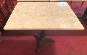 36" X 30" FAUX MARBLE DINING TABLE W/ CAST IRON DECORATIVE BASE