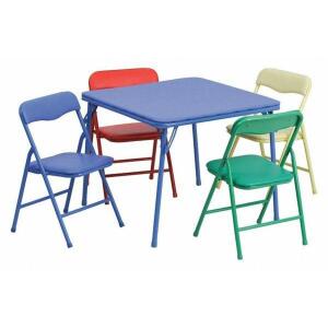 DESCRIPTION: (1) MULTI-COLOR CHILDRENS FOLDING TABLE AND CHAIRS BRAND/MODEL: FLASH FURNITURE JB-9-KID-GG RETAIL$: 88.74 SIZE: 24"x24"x20.5" QTY: 1