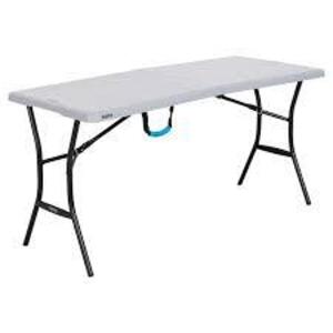 DESCRIPTION: (1) FOLD IN HALF TABLE BRAND/MODEL: LIFETIME INFORMATION: WHITE RETAIL$: 67.14 EA SIZE: 5 FT QTY: 1