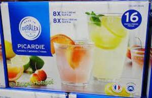 DESCRIPTION: (1) 16 PC SET OF PICARDIE TUMBLERS BRAND/MODEL: DURALEX #1521454 RETAIL$: $68.51 EA SIZE: 8 10 OZ 8 16 OZ QTY: 1