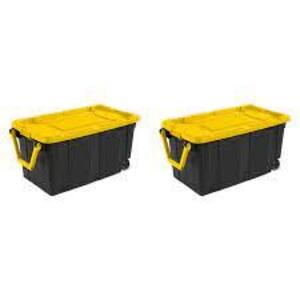 DESCRIPTION: (2) PLASTIC WHEELED INDUSTRIAL TOTE BRAND/MODEL: STERILITE #1469 INFORMATION: BLACK RETAIL$: $45.99 TOTAL SIZE: 40 GALLON QTY: 2