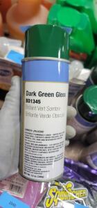 DESCRIPTION: (6) GLOSS SPRAY PAINT BRAND/MODEL: CLASS 3 SOLUTIONS BD1345 INFORMATION: DARK GREEN RETAIL$: $8.48 EA SIZE: 12 OZ QTY: 6