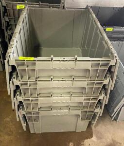 (4) LARGE STORAGE CRATES, PLASTIC