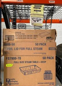 ASSORTED STEAM PAN RACKS CONTAINERS AND LIDS