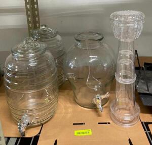 ASSORTED GLASS BEVERAGE DISPENSERS AS SHOWN