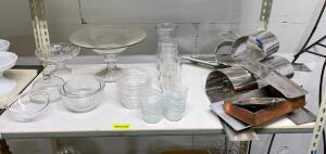 ASSORTED GLASSWARE AND DECOR AS SHOWN