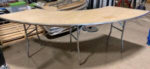 CURVED METAL TABLE WITH WOOD TOP