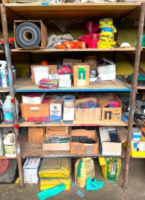CONTENTS OF SHELVING UNIT (ASSORTED HARDWARE AND CAUTION TAPE AS SHOWN)
