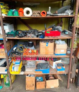 CONTENTS OF SHELVING UNIT (ASSORTED HARDWARE AND TOOLS AS SHOWN)