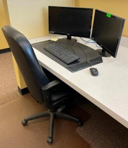 DUAL MONITOR, COMPUTER AND OFFICE CHAIR SET