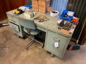 VINTAGE METAL WORK DESK WITH MATCHING CHAIR