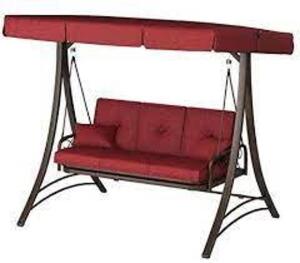 DESCRIPTION: (1) 3-PERSON DAYBED SWING BRAND/MODEL: MAINSTAYS INFORMATION: CALLIMONT RED RETAIL$: $399.99 EA QTY: 1