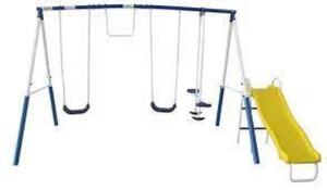 DESCRIPTION: (1) METAL SWING SET BRAND/MODEL: PLAY ALL DAY #74201 RETAIL$: $249.99 EA QTY: 1