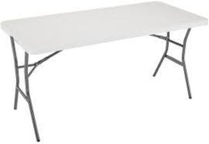 DESCRIPTION: (1) FOLD IN HALF TABLE BRAND/MODEL: LIFETIME INFORMATION: WHITE RETAIL$: 67.14 SIZE: 5 FT QTY: 1