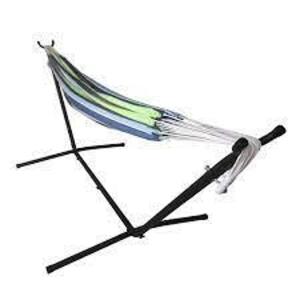 DESCRIPTION: (1) STANDING HAMMOCK BRAND/MODEL: MAINSTAYS INFORMATION: BLUE AND GREEN RETAIL$: $56.97 EA QTY: 1