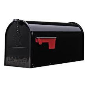 DESCRIPTION: (1) ELITE POST MAILBOX BRAND/MODEL: GIBRALTAR/E1100B00 INFORMATION: BLACK/STEEL RETAIL$: 21.87 SIZE: 20.05"D X 6.92"W X 8.87"H QTY: 1